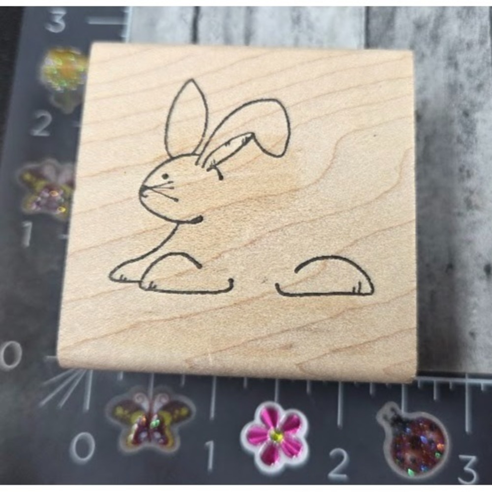 Limited Edition Rabbit Bunny Outline Sketch 1997 Rubber Stamp Wood #A19